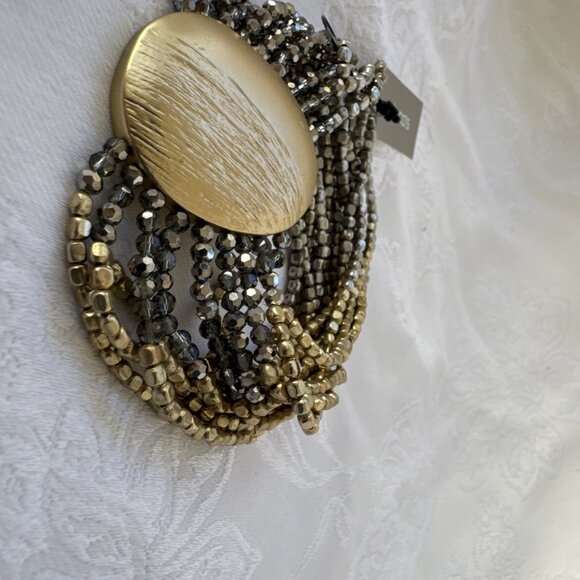 Chico's Dark Gold & Silvertone Stretch Beaded Shimmery Stackable Bracelet - NWT - Picture 6 of 12